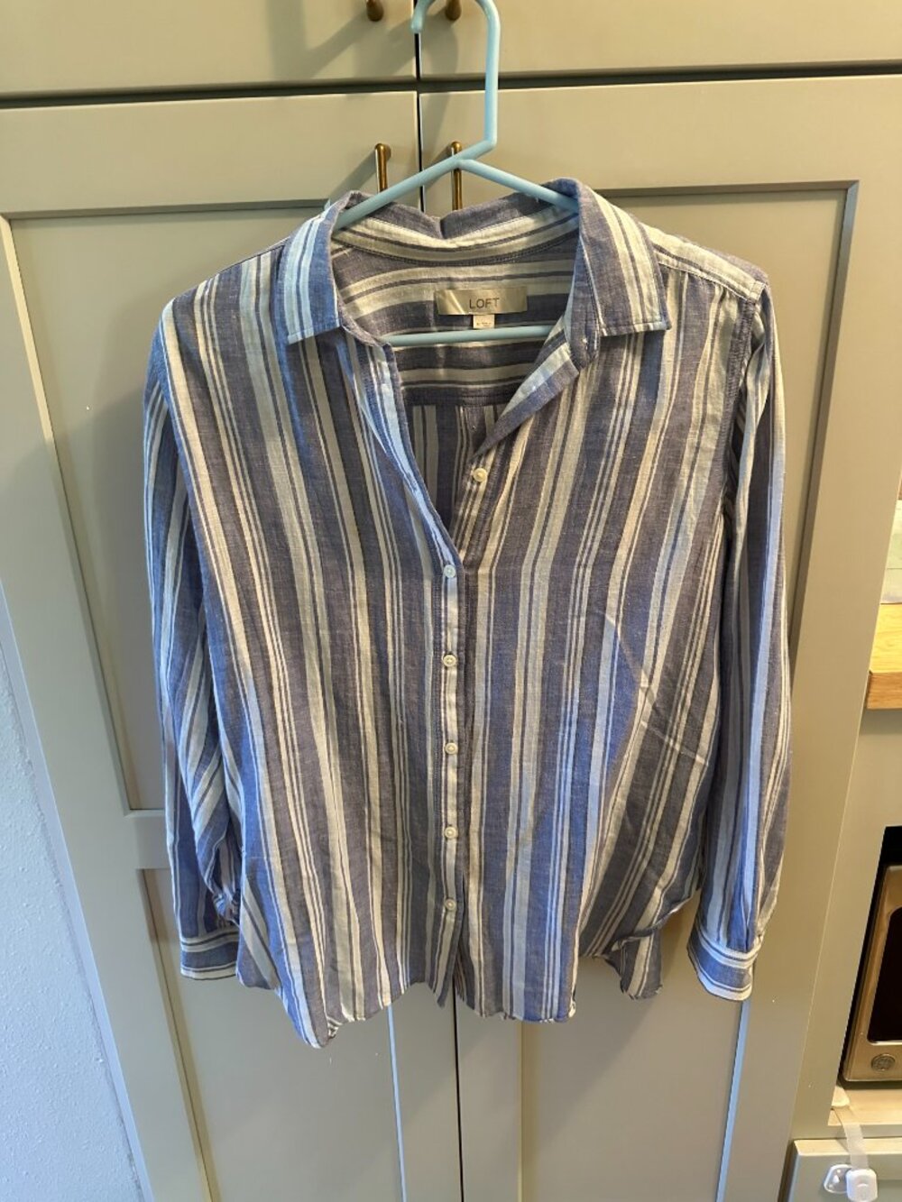 Blue and White Loft Button Up Shirt Size Medium